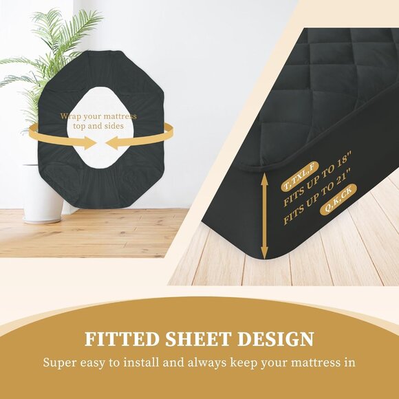 Quilted Fitted Cal King Mattress Pad Cover, Waterproof Mattress Protector, Grey - Picture 4 of 7